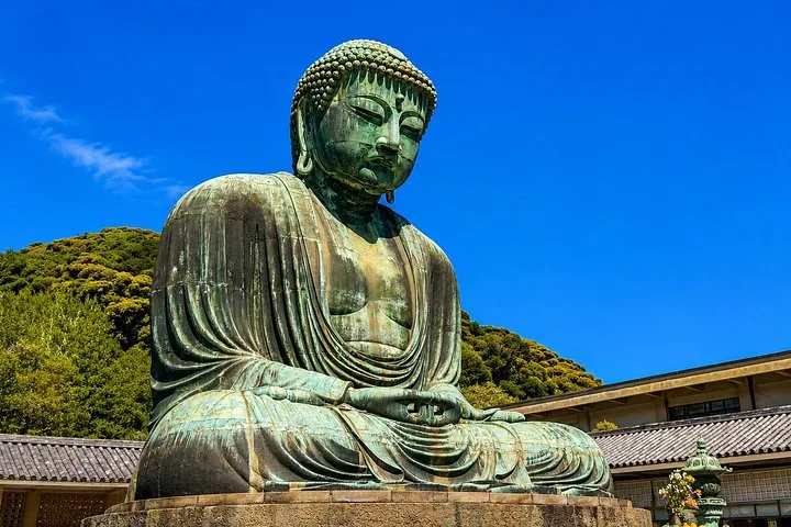 Great Buddha of Kamakura seated at Kotoku-in on a Kamakura and Enoshima one-day bus tour from Tokyo, Japan