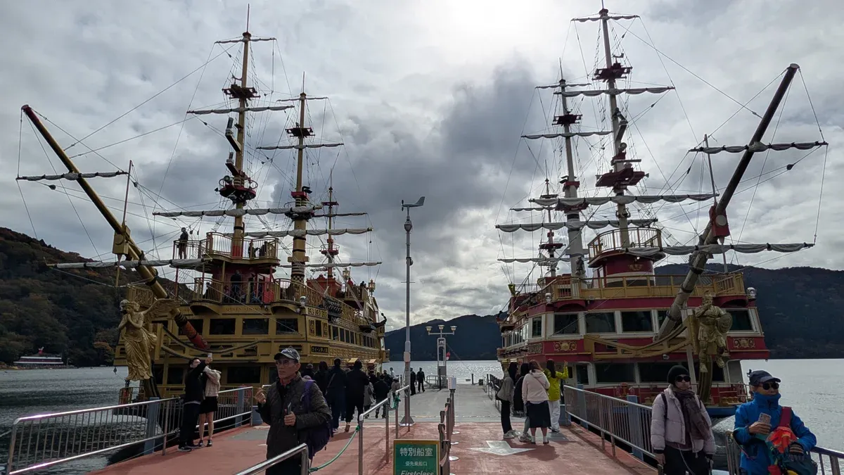 Lake Ashi sightseeing ships at Togendai on a Hakone cruise day tour from Tokyo