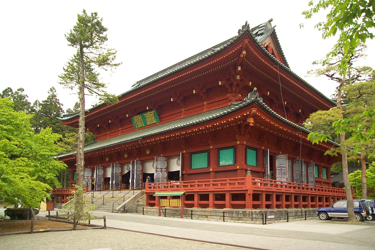 Red Sanbutsudo hall of Rinnoji temple on a day trip from Tokyo to Nikko