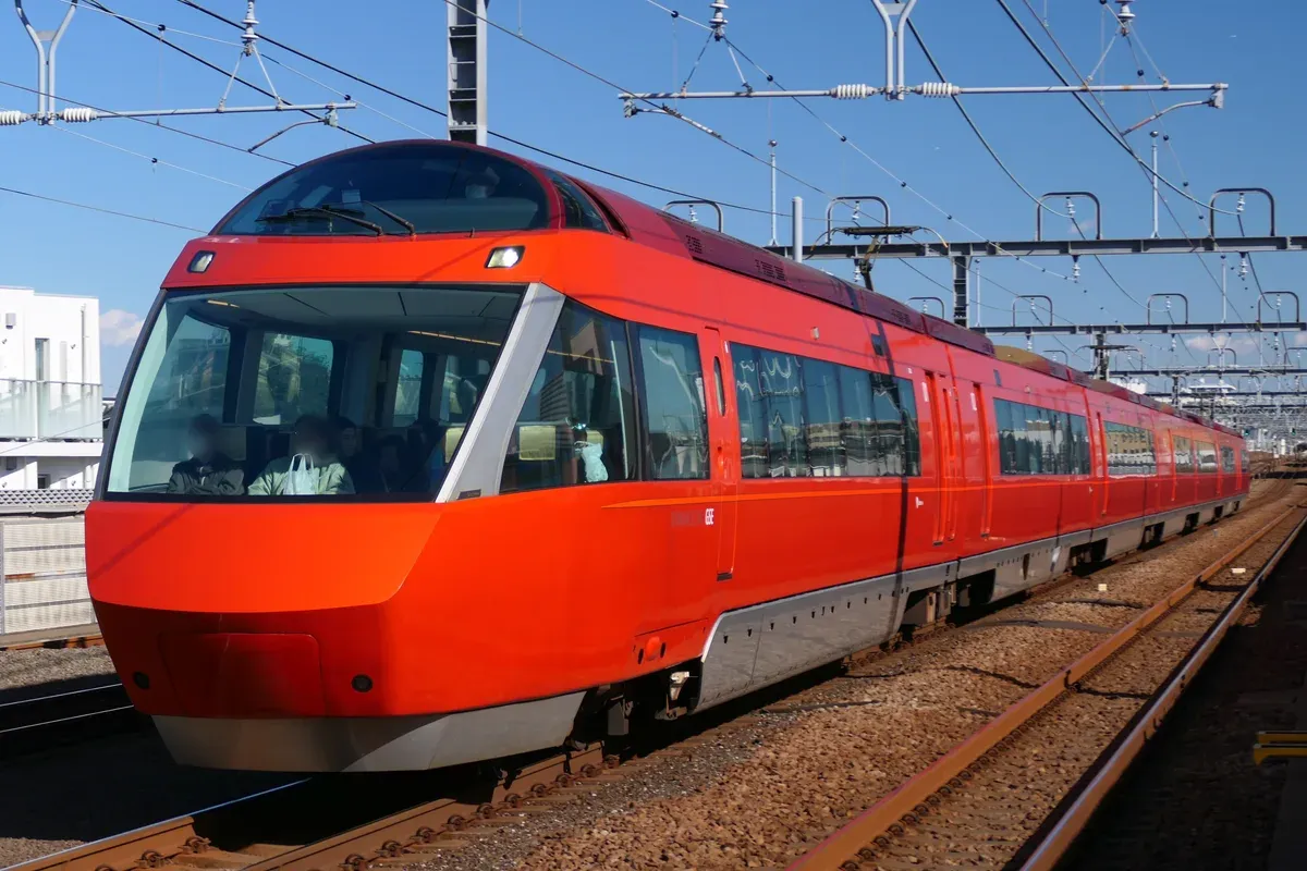 Odakyu Romancecar GSE on the train from Tokyo to Hakone for a day trip from Tokyo